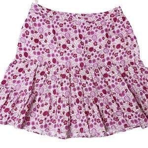 GAP Women Girl Skirt Size 4 Pink Floral Linen Three-Tiered Lined